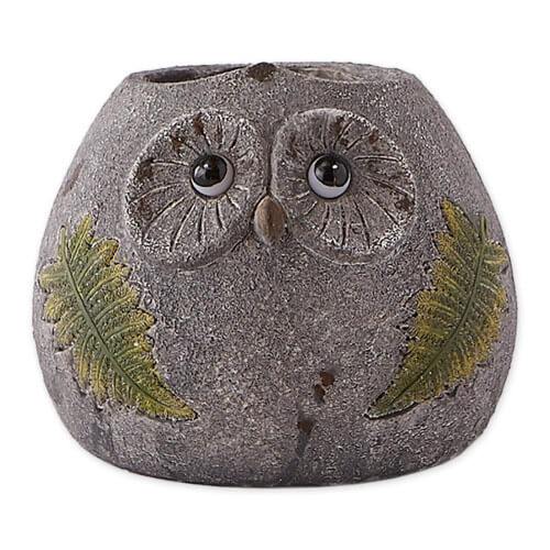 Owl flower planter pot with leaf accents