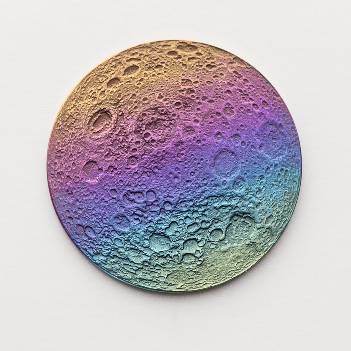 Rainbow moon, one side, anodized niobium