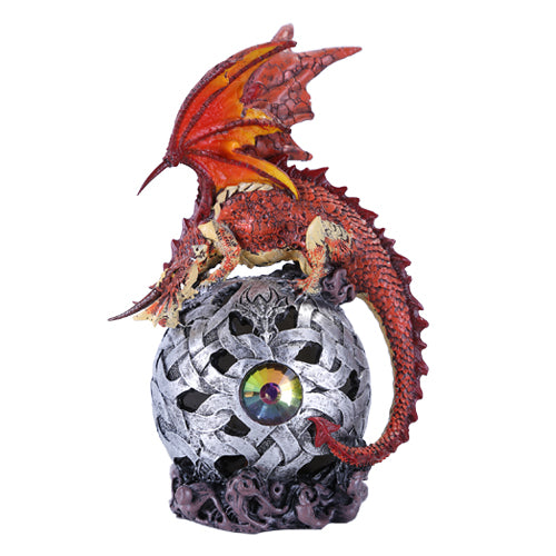 Red Dragon on Orb with LED Figurine