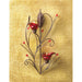 Red flower tealight candle sconce hung on a golden burlap wall