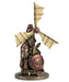 Steampunk windmill figurine in bronze, gold, gunmetal colors with tan windmill sails