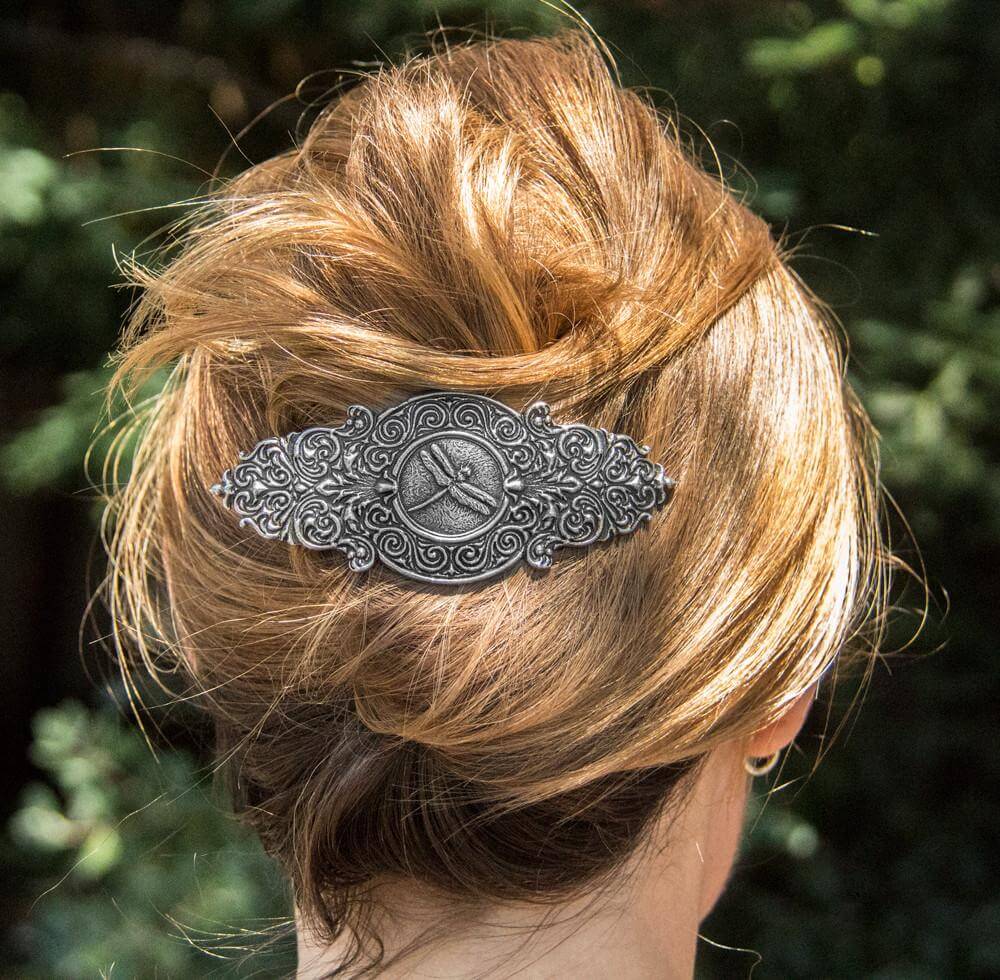 Victorian Dragonfly hairclip shown in use