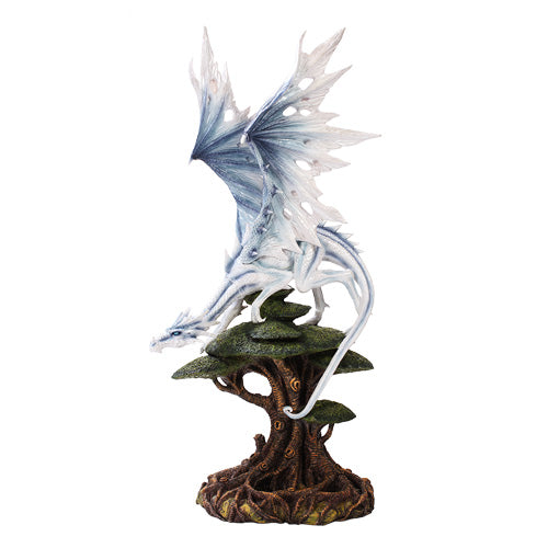 White Dragon on a Tree Figurine
