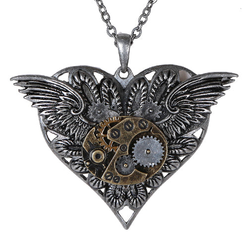 Winged Steampunk Heart Necklace