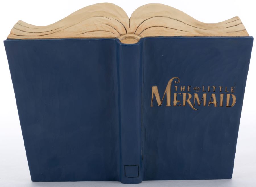 Back of storybook, blue with text "The Little Mermaid"