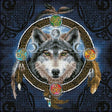 Wolf head surrounded by decorative elements on a dark background - diamond painting