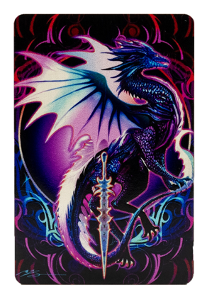 Magnet by Ruth Thompson, dark dragon with glowing wings and sword