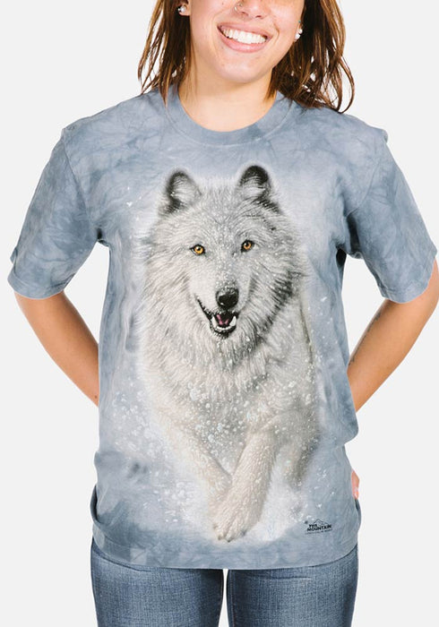 Wolf in snow shirt worn by lady