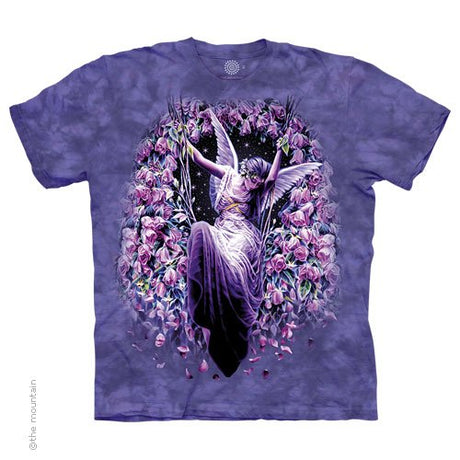 Purple t-shirt with a fairy/angel and floral design 