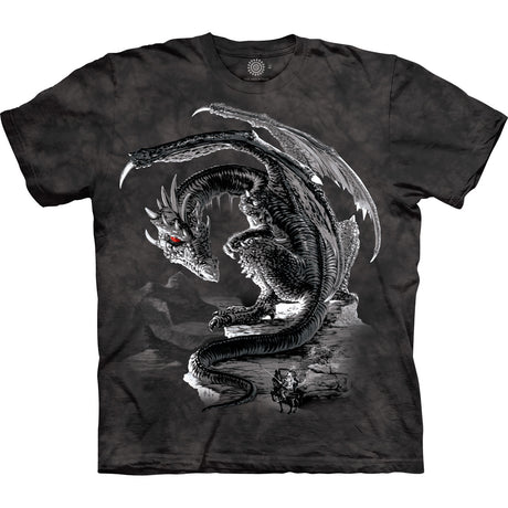 Black t-shirt with a dragon and knight design 