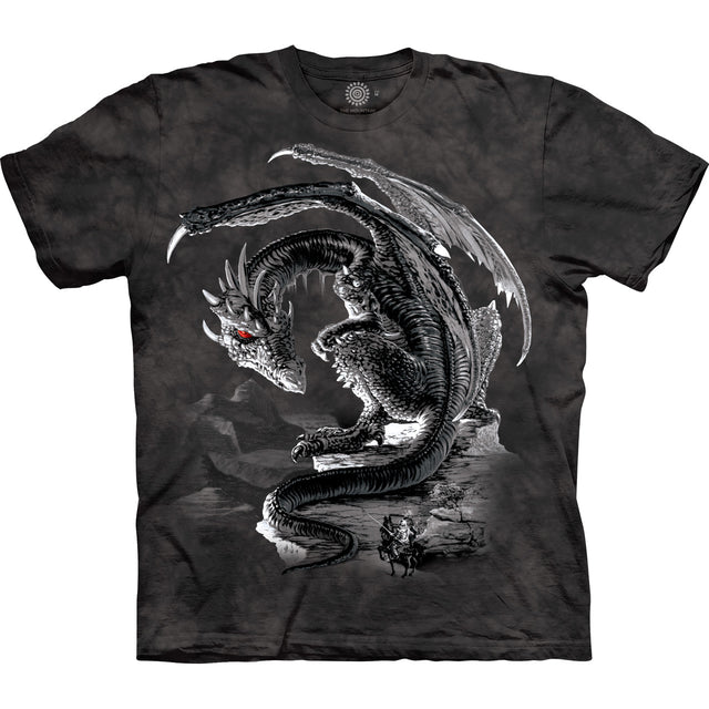 Black t-shirt with a dragon and knight design 
