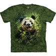 Mottled green t-shirt with panda in bamboo