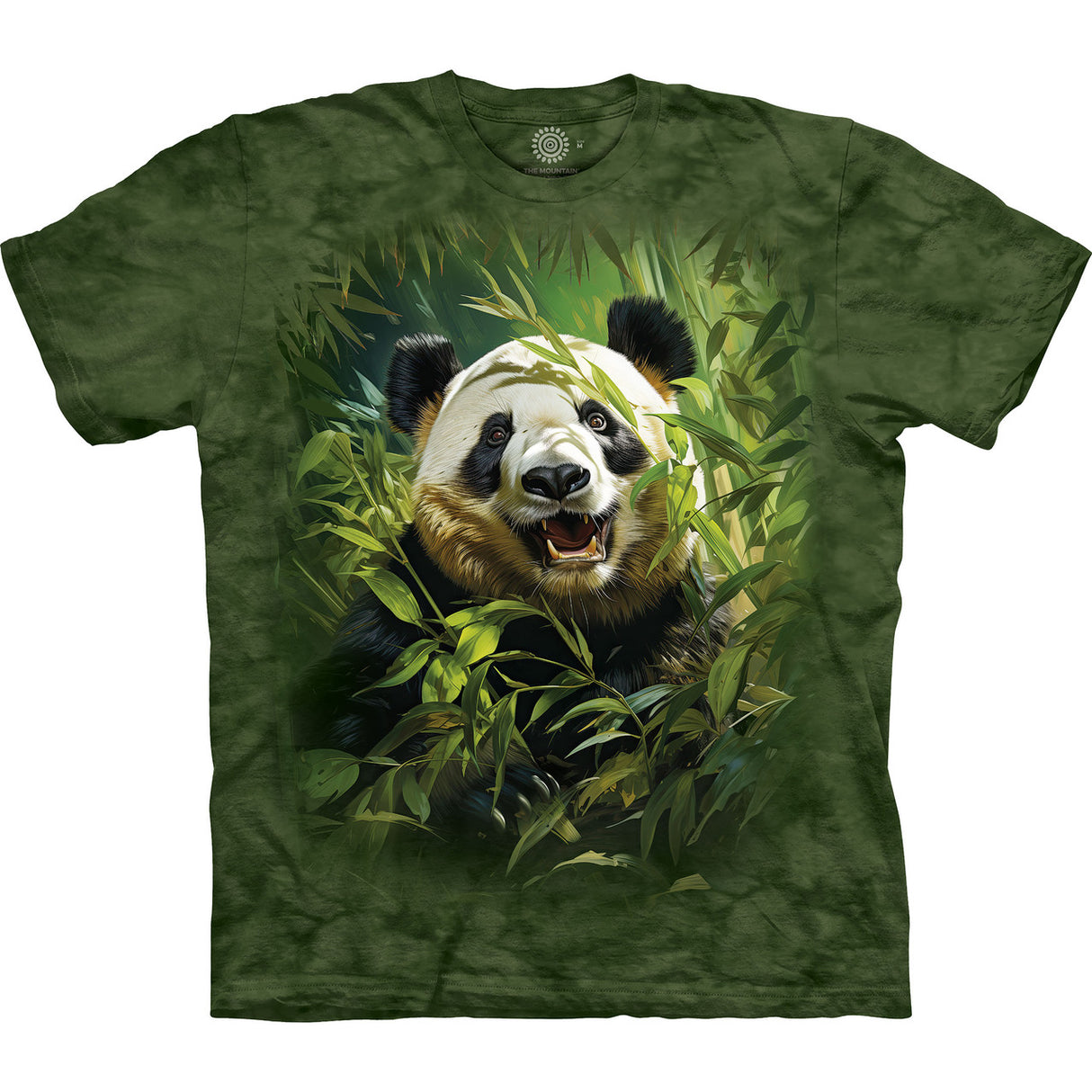 Mottled green t-shirt with panda in bamboo