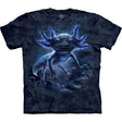 dark navy mottled t-shirt with blue axolotl 