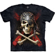 T-shirt with skull and crossbones, gold tooth and bandana with eyepatch, doubloon, and Anne Stokes logo