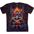 Mottled dark purple t-shirt with a colorful graphic of a fairy with butterfly wings and skulls.