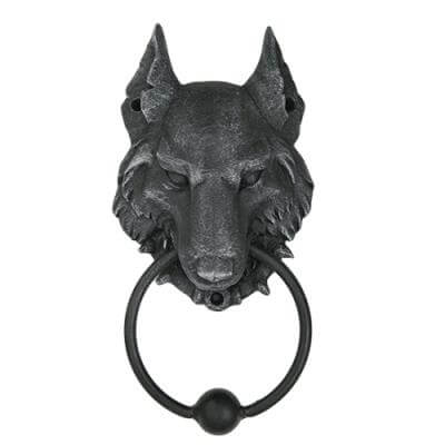 Black wolf head door knocker with ring
