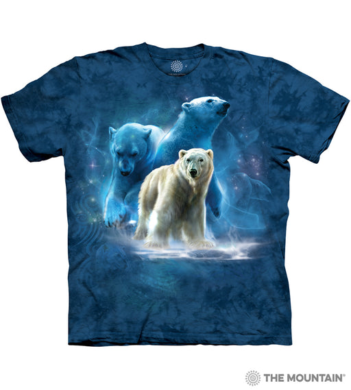 Mottled blue t-shirt with polar bears and Northern Lights