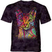 Mottled purple t-shirt with rainbow colored cat in fun patterns by Dean Russo