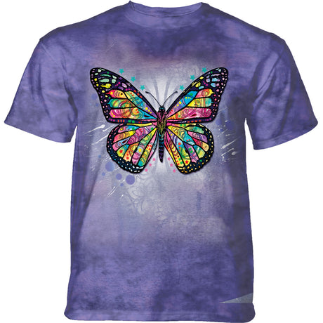 Purple t-shirt with rainbow butterfly by artist Dean Russo