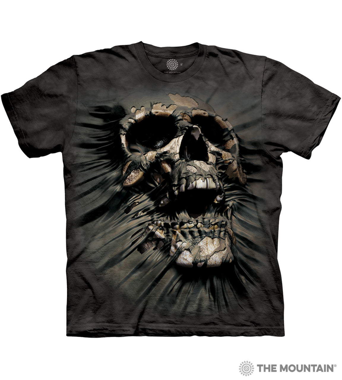 Mottled black tee with skull breaking through