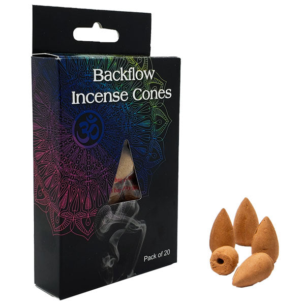 Backflow incense cones packaging with example cones - package of 20