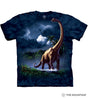 Mottled blue t-shirt with brachiosaurus dinosaur
