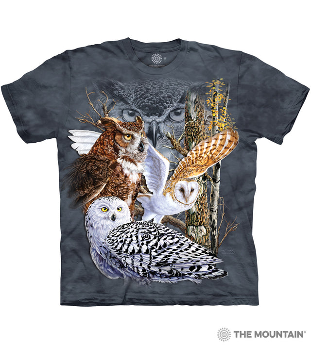 Mottled grey t-shirt with owl designs
