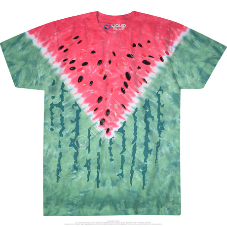 Tie Dye t-shirt in green and pink to look like watermelon with black seeds