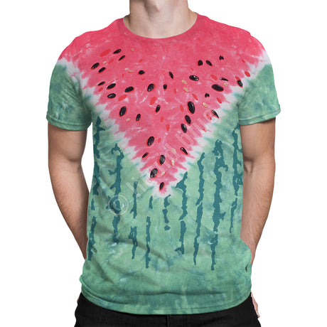 Tie Dye t-shirt in green and pink to look like watermelon with black seeds