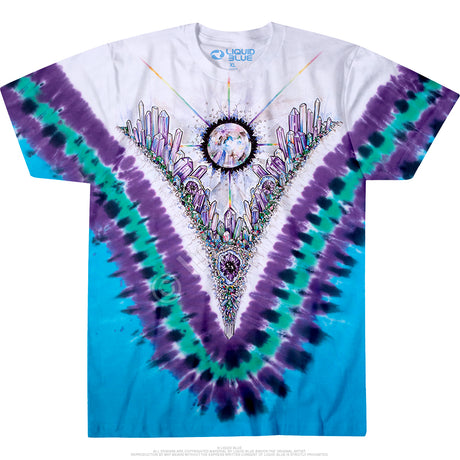 Tie-dye t-shirt in white, purple, aqua, blue with crystals