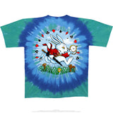 T-Shirt in blue and green tie-dye with White Rabbit on the back