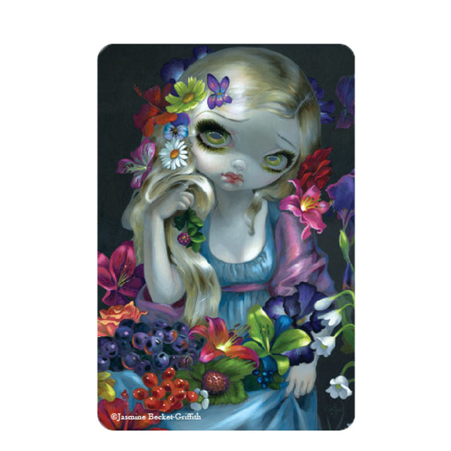 Magnet of blond adorned and surrounded by flowers