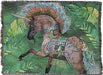 Tapestry Blanket with a unicorn adorned with tribal tattoos, feathers and blanket in a rainforest setting