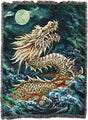 Tapestry blanket featuring asian dragon in the sea under a full moon by artist Kayomi Harai