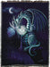 Tapestry blanket of a blue dragon holding a clock with a fairy at night under a crescent moon