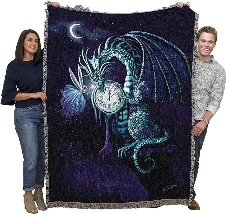 Dragon tapestry held by two adults to show large size