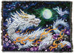 tapestry blanket with art by Kayomi Harai with oriental white dragon and a full moon in cherry blossoms