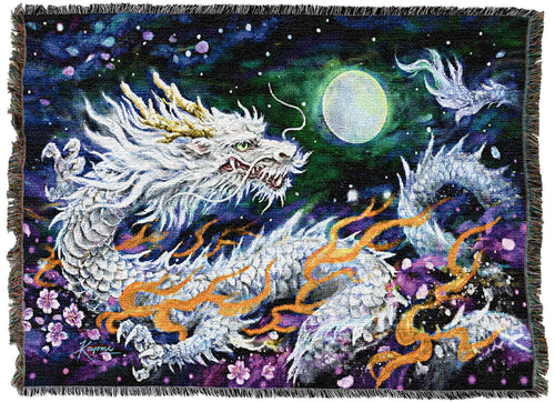 White Dragon & The Moon Tapestry Blanket