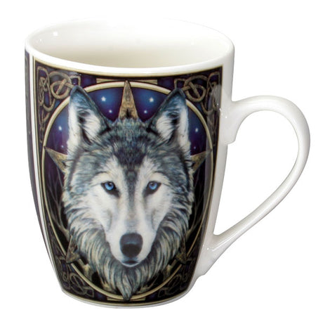 Ceramic china mug with grey wolf face