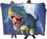 Tapestry blanket held by two adults to show large size