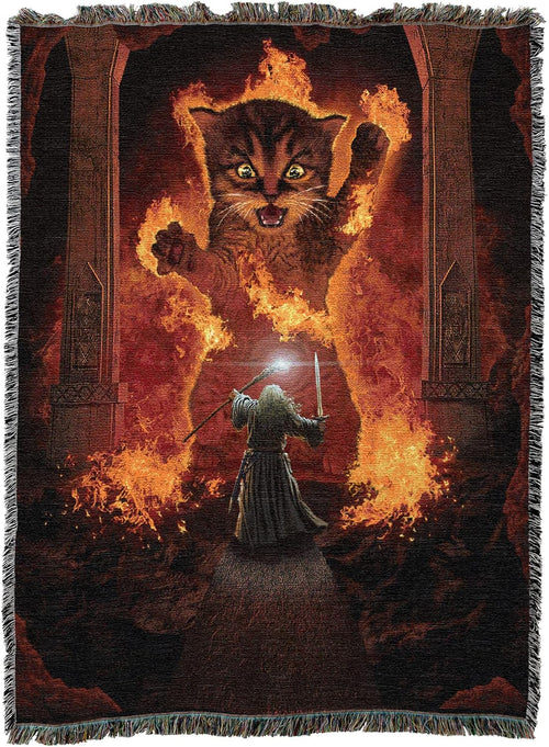 You Shall Not Pass Cat & Wizard Tapestry Blanket