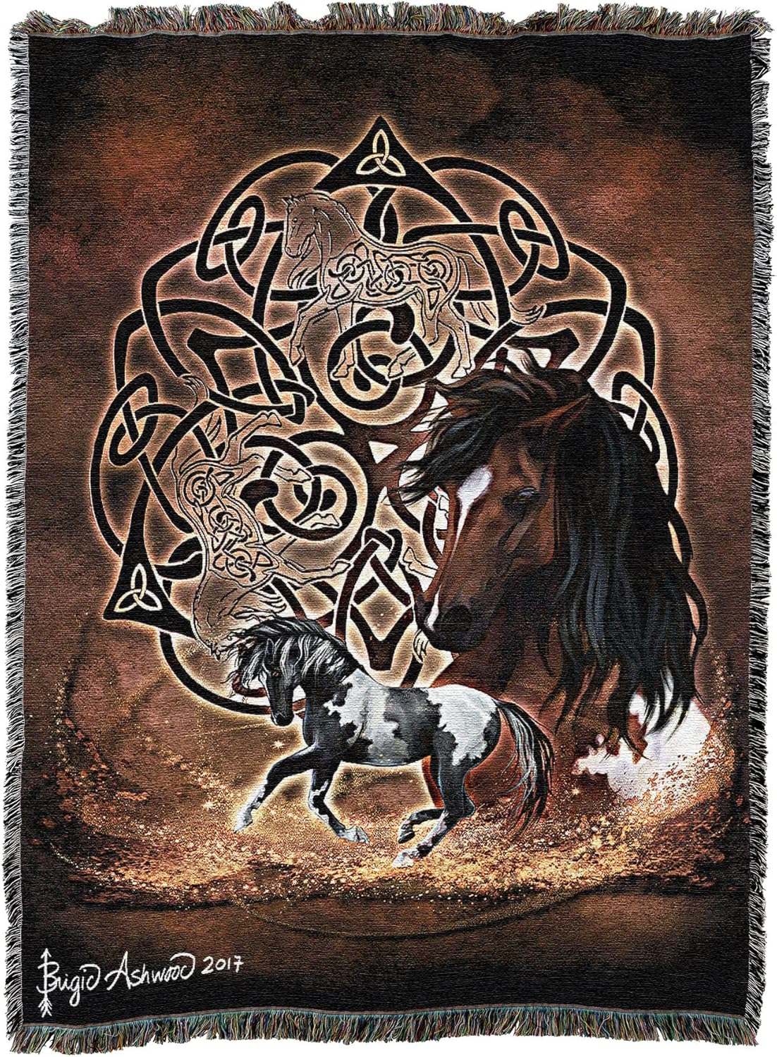 Tapestry blanket with Celtic knotwork and horses