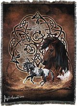 Tapestry blanket with Celtic knotwork and horses