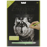 Engraving art set packaging with a wolf and dragon design and engraving tool