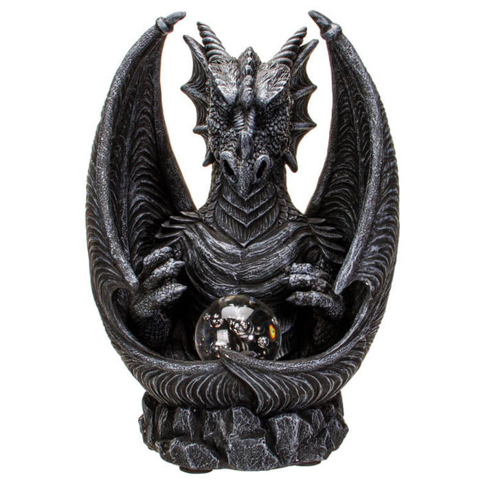 Faux-stone dragon backflow incense burner with orb. Shown with LED off