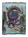 Colorful purple dragon design on a woven blanket with a scenic background