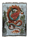 Woven blanket with a colorful red dragon design on a scenic background