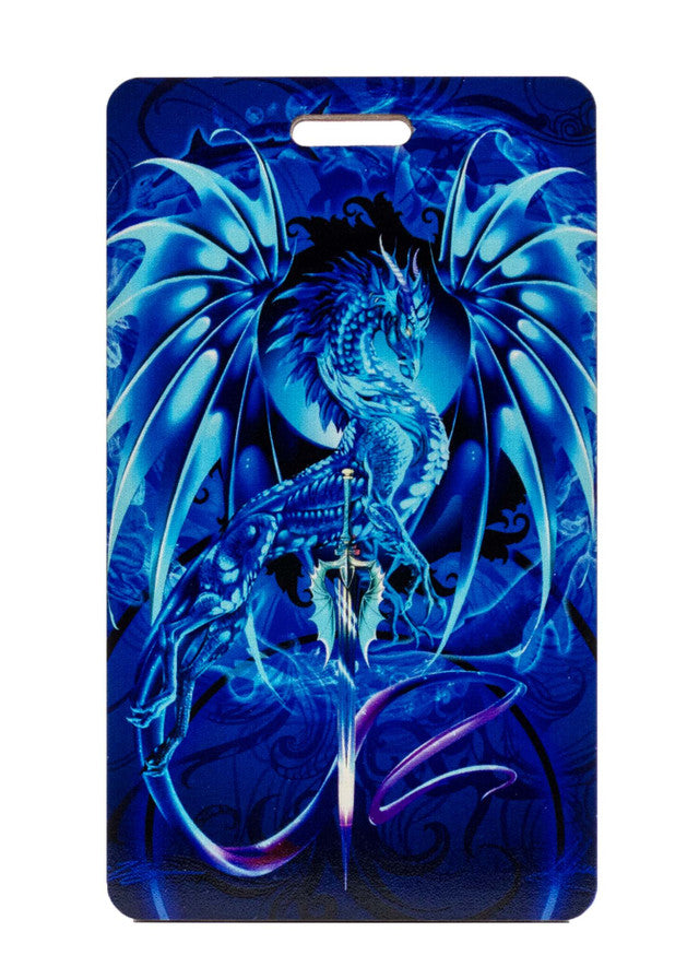 Blue dragon design on a luggage tag 