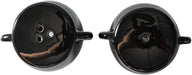 Black ceramic salt and pepper shakers shaped like cauldrons, top view showing 1 and 3 holes